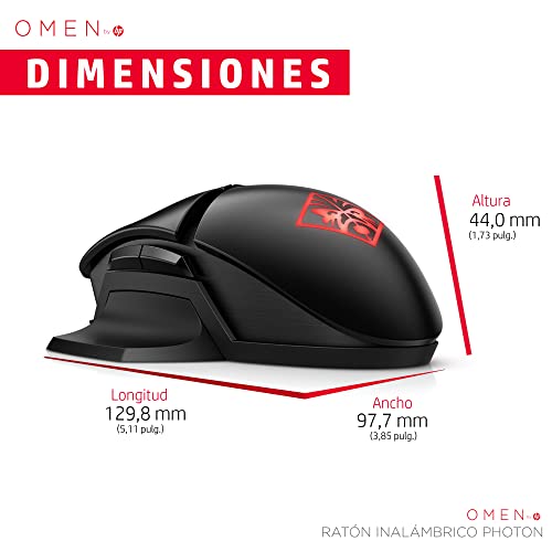 OMEN Photon - Ratón gaming (16.000 ppp, 11 botones, iluminación personalizada, inalámbrico, Xbox, PlayStation, Windows 10, MacOS 10.11), negro