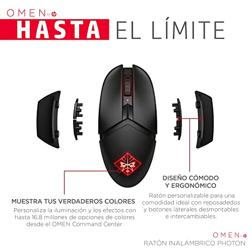 OMEN Photon - Ratón gaming (16.000 ppp, 11 botones, iluminación personalizada, inalámbrico, Xbox, PlayStation, Windows 10, MacOS 10.11), negro