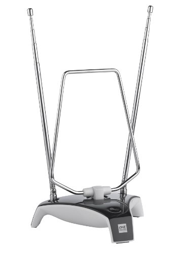 One For All SV9305, Antena de TV para Interior Amplificada, Recibe TDT en un rango de 5km, Antena HDTV Digital, Incluye Cable Coaxial de Alto Rendimiento, VHF/UHF, gris