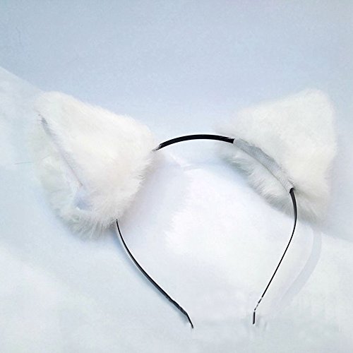 ONECHANCE Orejas de zorro cosplay oreja de gato diadema Catwoman disfraz de Halloween Carnaval (Todo blanco)