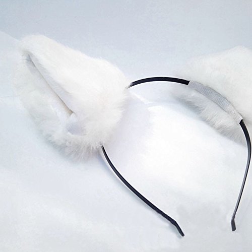 ONECHANCE Orejas de zorro cosplay oreja de gato diadema Catwoman disfraz de Halloween Carnaval (Todo blanco)