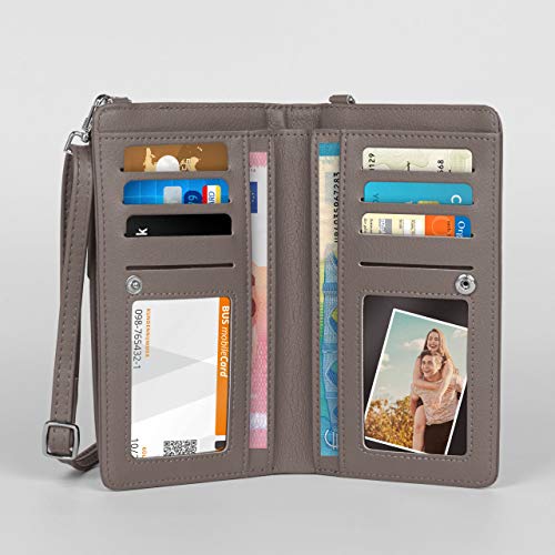 ONEFLOW Bolso bandolera para mujer, pequeño, compatible con todos los teléfonos BQ, funda para el hombro con cartera, piel vegana, color gris grafito