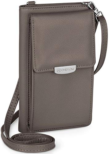 ONEFLOW Bolso bandolera para mujer, pequeño, compatible con todos los teléfonos BQ, funda para el hombro con cartera, piel vegana, color gris grafito