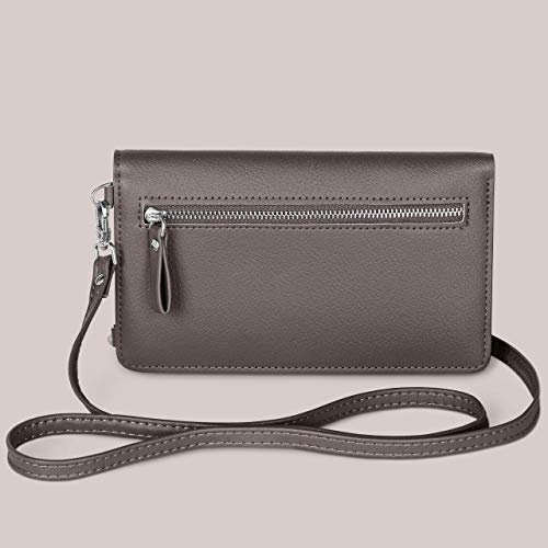 ONEFLOW Bolso bandolera para mujer, pequeño, compatible con todos los teléfonos BQ, funda para el hombro con cartera, piel vegana, color gris grafito