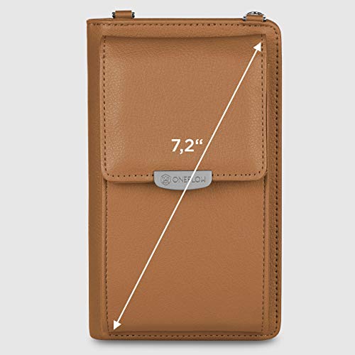 ONEFLOW Bolso bandolera para mujer, pequeño, compatible con todos los teléfonos BQ, funda para el hombro con cartera, piel vegana, color marrón