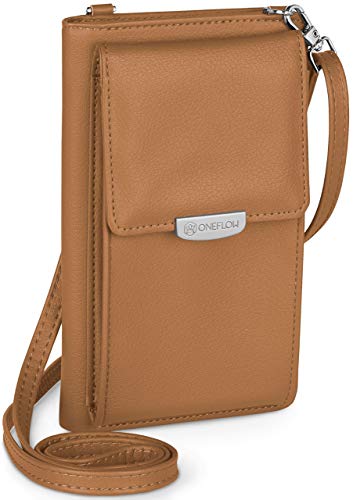 ONEFLOW Bolso bandolera para mujer, pequeño, compatible con todos los teléfonos BQ, funda para el hombro con cartera, piel vegana, color marrón