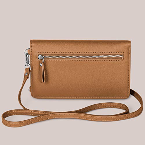 ONEFLOW Bolso bandolera para mujer, pequeño, compatible con todos los teléfonos BQ, funda para el hombro con cartera, piel vegana, color marrón