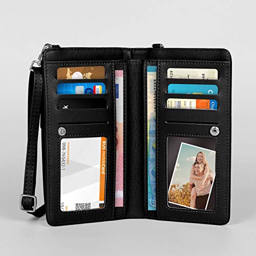 ONEFLOW Bolso bandolera para mujer, pequeño, compatible con todos los teléfonos BQ, funda para el hombro con cartera, piel vegana, color negro