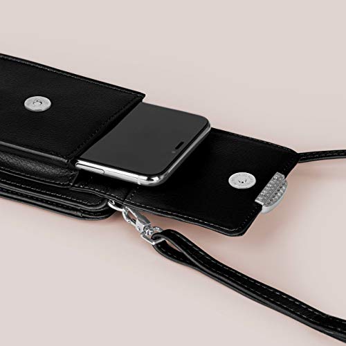 ONEFLOW Bolso bandolera para mujer, pequeño, compatible con todos los teléfonos BQ, funda para el hombro con cartera, piel vegana, color negro