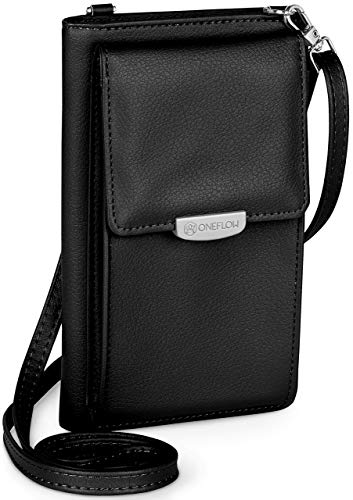 ONEFLOW Bolso bandolera para mujer, pequeño, compatible con todos los teléfonos BQ, funda para el hombro con cartera, piel vegana, color negro