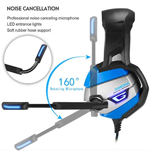 ONIKUMA Auriculares para juegos para PS4, Xbox One, Nintendo Switch, PC. Auriculares para juegos con sonido envolvente 7.1 estéreo, luces LED, cancelación de ruido y micrófono