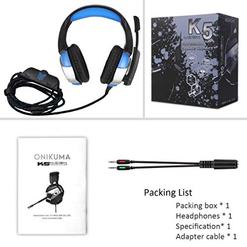 ONIKUMA Auriculares para juegos para PS4, Xbox One, Nintendo Switch, PC. Auriculares para juegos con sonido envolvente 7.1 estéreo, luces LED, cancelación de ruido y micrófono