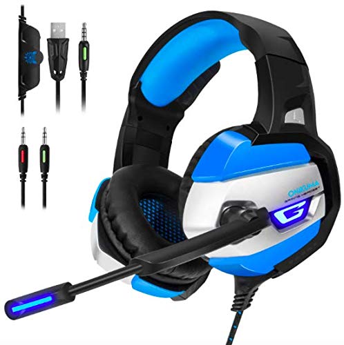 ONIKUMA Auriculares para juegos para PS4, Xbox One, Nintendo Switch, PC. Auriculares para juegos con sonido envolvente 7.1 estéreo, luces LED, cancelación de ruido y micrófono