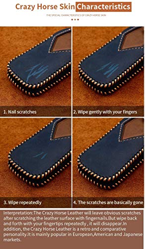 ontto Funda protectora para llave con mando a distancia de 3 botones para Hyundai Veloster Kona Solaris i30 IX35 Santa Fe Azera de vacuno. Funda protectora para llavero-azul
