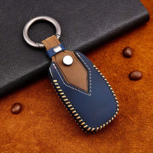 ontto Funda protectora para llave con mando a distancia de 3 botones para Hyundai Veloster Kona Solaris i30 IX35 Santa Fe Azera de vacuno. Funda protectora para llavero-azul