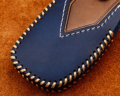 ontto Funda protectora para llave con mando a distancia de 3 botones para Hyundai Veloster Kona Solaris i30 IX35 Santa Fe Azera de vacuno. Funda protectora para llavero-azul