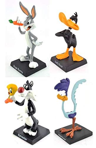 OPO 10 - Lote de 4 Figuras de Metal - 8cms - Silvestre y Piolín + Bugs Bunny + Pato Lucas + Correcaminos / Titi et Grosminet Looney Tunes (1 + 3 + 4 + 5)