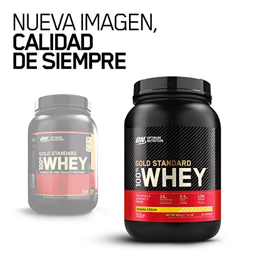 Optimum Nutrition Gold Standard 100% Whey Proteína en Polvo, Glutamina y Aminoácidos Naturales, BCAA, Crema de Plátano, 30 Porciones, 900g, Embalaje Puede Variar