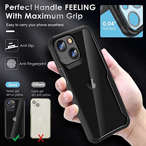 ORETECH Funda Transparente para iPhone 13, con [2x Vidrio Cristal Templado y 1x Cámara Protector de Pantalla] Antichoque Bumper Hard PC Carcasa Anti-Arañazos Airbag Caso Case para iPhone 13 6.1"-Negro