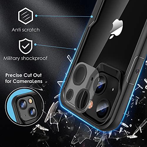 ORETECH Funda Transparente para iPhone 13, con [2x Vidrio Cristal Templado y 1x Cámara Protector de Pantalla] Antichoque Bumper Hard PC Carcasa Anti-Arañazos Airbag Caso Case para iPhone 13 6.1"-Negro