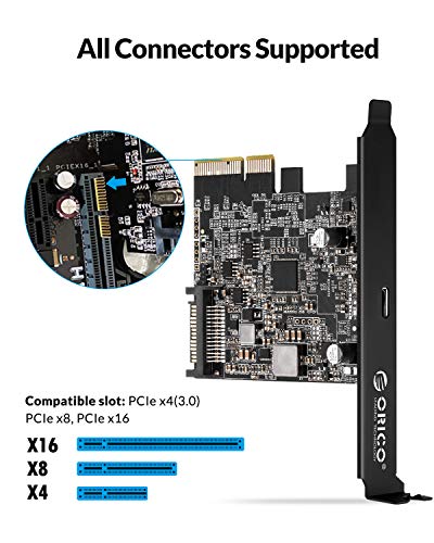 ORICO - Tarjeta PCIe (USB, tipo C PCI-Express 4X a USB 3.2 Gen 2x2, 20 Gbit/s, chipset ASM3242 para Windows 8/10 y Linux, ranura compatible: PCIe x4 (3.0), PCIe x8, PCIe x16)