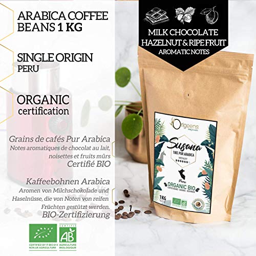 ORIGEENS Café en Grano Natural 1kg | Cafe Grano Arabica Ecológico | Single Origin Perù Susana | Torrefacción Artesanal