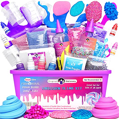 Original Stationery Unicorn Slime Kit suministros para niñas que hacen limo [todo en una caja] Los niños pueden hacer unicornio, purpurina, nube esponjosa, masilla de flotación, rosa