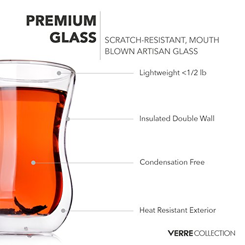 Original vasos de doble pared de vidrio de té turco, 4,25 oz, juego de 2 - con aislamiento térmico de cristal - Verre colección