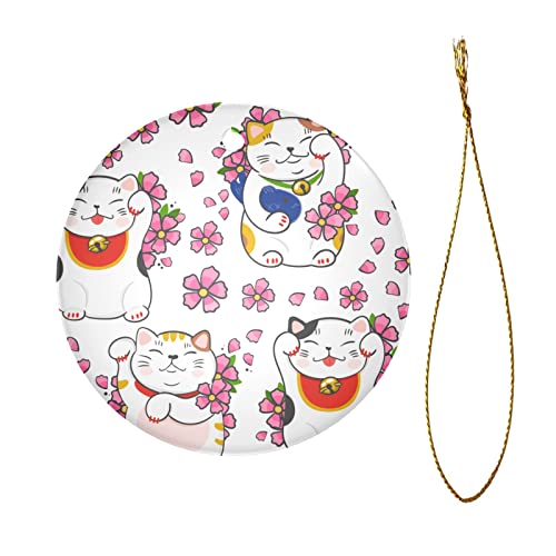 Ornament Lovely Little Animals and Cherry Blossoms Beautiful Christmas Ornaments Circle Bauble Hanging Camping Christmas Ornaments Two-Sided Painted For Holiday Family & Friends Gift