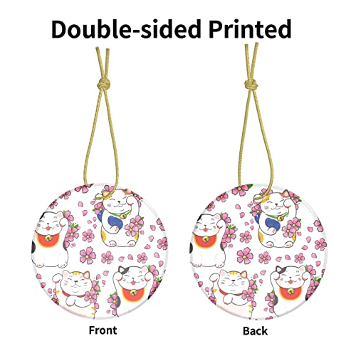 Ornament Lovely Little Animals and Cherry Blossoms Beautiful Christmas Ornaments Circle Bauble Hanging Camping Christmas Ornaments Two-Sided Painted For Holiday Family & Friends Gift