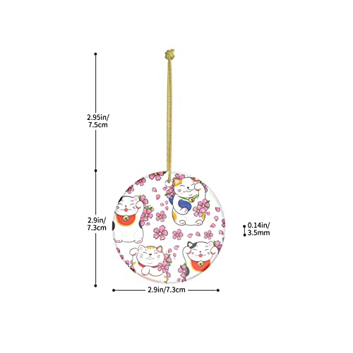 Ornament Lovely Little Animals and Cherry Blossoms Beautiful Christmas Ornaments Circle Bauble Hanging Camping Christmas Ornaments Two-Sided Painted For Holiday Family & Friends Gift