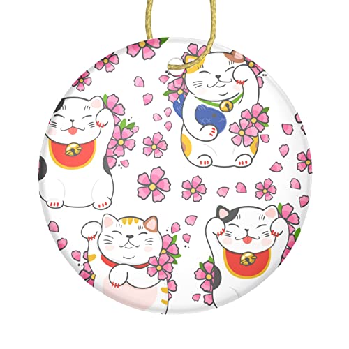 Ornament Lovely Little Animals and Cherry Blossoms Beautiful Christmas Ornaments Circle Bauble Hanging Camping Christmas Ornaments Two-Sided Painted For Holiday Family & Friends Gift