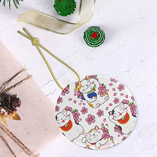 Ornament Lovely Little Animals and Cherry Blossoms Beautiful Christmas Ornaments Circle Bauble Hanging Camping Christmas Ornaments Two-Sided Painted For Holiday Family & Friends Gift