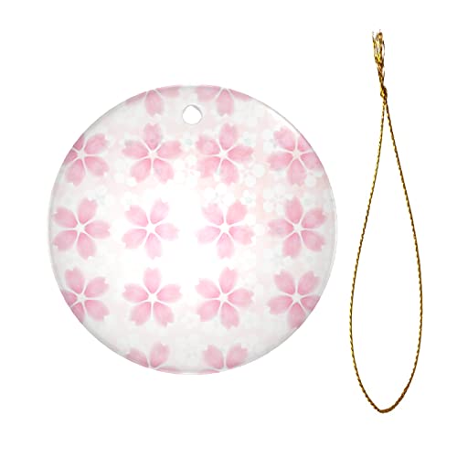 Ornaments For Christmas Tree Pseudo Glitter Effect Romantic Pink Cherry Blossom Christmas Tree Ornaments Circle Bauble Hanging Bulk Ornaments Christmas Two-Sided Painted For Holiday Friends Gift