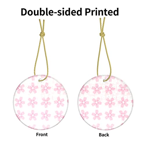 Ornaments For Christmas Tree Pseudo Glitter Effect Romantic Pink Cherry Blossom Christmas Tree Ornaments Circle Bauble Hanging Bulk Ornaments Christmas Two-Sided Painted For Holiday Friends Gift