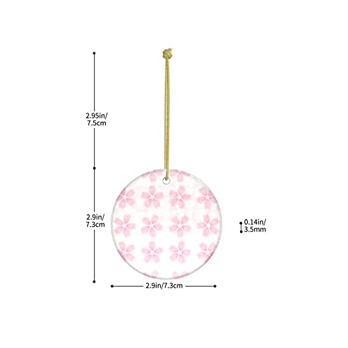 Ornaments For Christmas Tree Pseudo Glitter Effect Romantic Pink Cherry Blossom Christmas Tree Ornaments Circle Bauble Hanging Bulk Ornaments Christmas Two-Sided Painted For Holiday Friends Gift