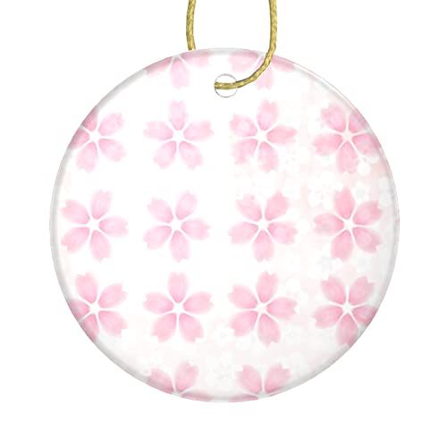 Ornaments For Christmas Tree Pseudo Glitter Effect Romantic Pink Cherry Blossom Christmas Tree Ornaments Circle Bauble Hanging Bulk Ornaments Christmas Two-Sided Painted For Holiday Friends Gift