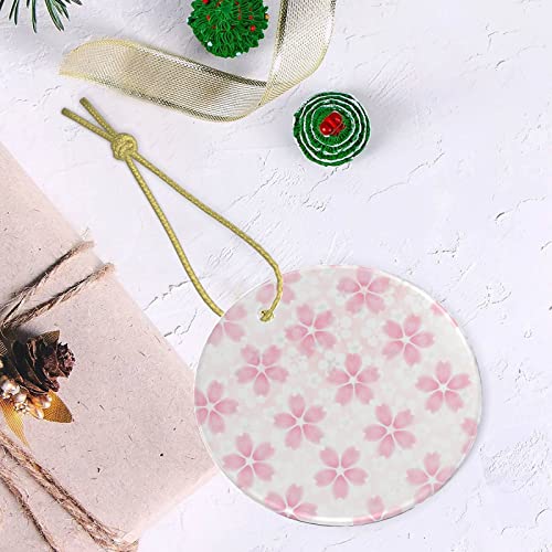 Ornaments For Christmas Tree Pseudo Glitter Effect Romantic Pink Cherry Blossom Christmas Tree Ornaments Circle Bauble Hanging Bulk Ornaments Christmas Two-Sided Painted For Holiday Friends Gift