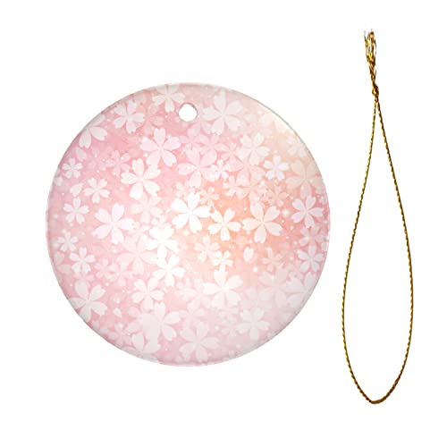 Ornaments For Christmas Tree Pseudo Glitter Effect Romantic Pink Cherry Blossom Ornaments Christmas Circle Bauble Hanging Ornaments For Christmas Trees Two-Sided Painted For Holiday Friends Gift