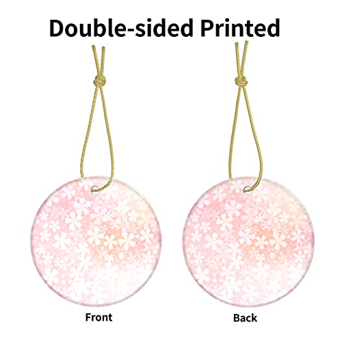 Ornaments For Christmas Tree Pseudo Glitter Effect Romantic Pink Cherry Blossom Ornaments Christmas Circle Bauble Hanging Ornaments For Christmas Trees Two-Sided Painted For Holiday Friends Gift