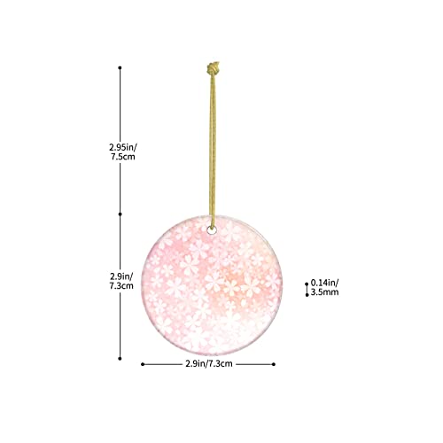 Ornaments For Christmas Tree Pseudo Glitter Effect Romantic Pink Cherry Blossom Ornaments Christmas Circle Bauble Hanging Ornaments For Christmas Trees Two-Sided Painted For Holiday Friends Gift
