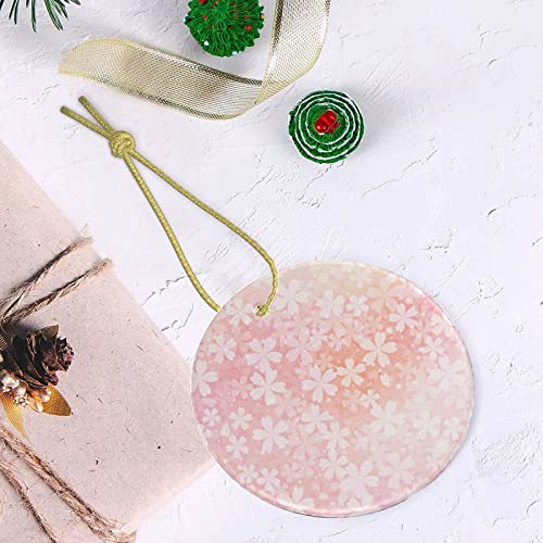Ornaments For Christmas Tree Pseudo Glitter Effect Romantic Pink Cherry Blossom Ornaments Christmas Circle Bauble Hanging Ornaments For Christmas Trees Two-Sided Painted For Holiday Friends Gift