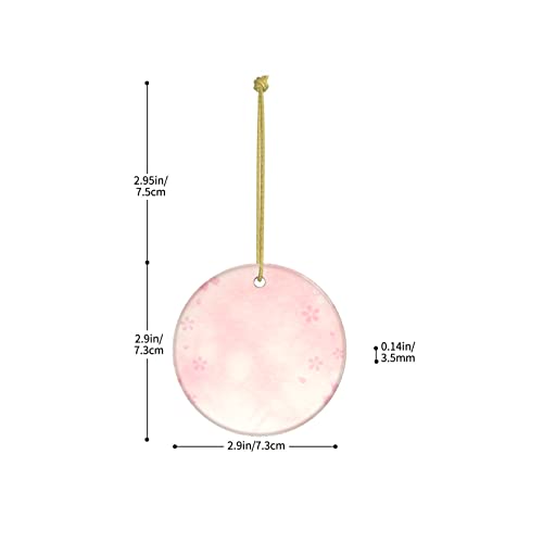 Ornaments For Christmas Trees Pseudo Glitter Effect Romantic Pink Cherry Blossom Ceramic Decor Circle Bauble Hanging Christmas Ornaments Personalized Two-Sided Painted For Holiday Friends Gift