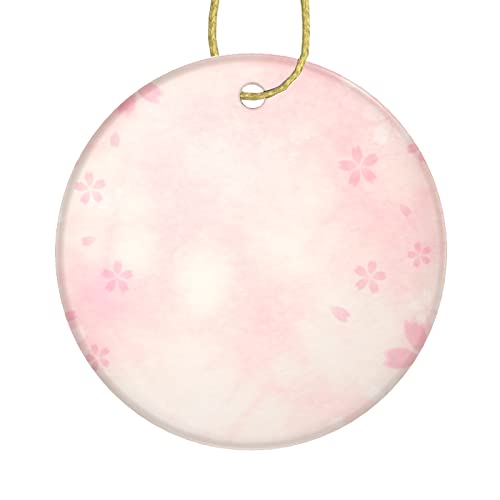 Ornaments For Christmas Trees Pseudo Glitter Effect Romantic Pink Cherry Blossom Ceramic Decor Circle Bauble Hanging Christmas Ornaments Personalized Two-Sided Painted For Holiday Friends Gift