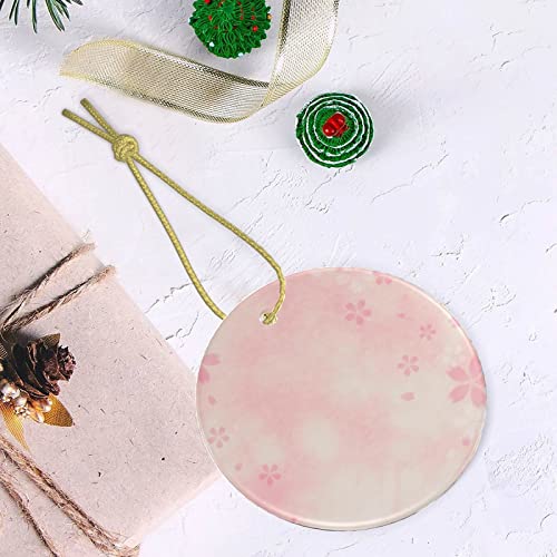 Ornaments For Christmas Trees Pseudo Glitter Effect Romantic Pink Cherry Blossom Ceramic Decor Circle Bauble Hanging Christmas Ornaments Personalized Two-Sided Painted For Holiday Friends Gift