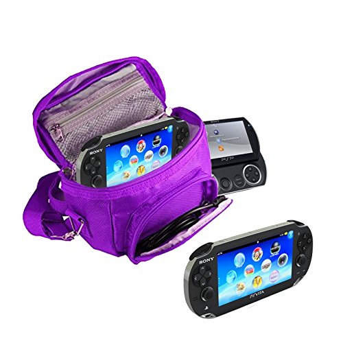 Orzly® - Funda para Sony PSP (GO/VITA/1000/2000/3000) - Funda para Consola, Juegos y Accessarios Bolso Incluye: Correa para el Hombro Ajustable + Llevan la Manija + Fijación a un Cinturón - PÚRPURA
