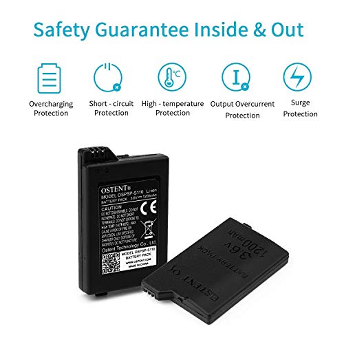 OSTENT Alta Capacidad Calidad Real 1200mAh 3.6V Recargable Batería Paquete Reemplazo Litio Ion para Sony PSP 2000/3000 PSP-S110 Consola