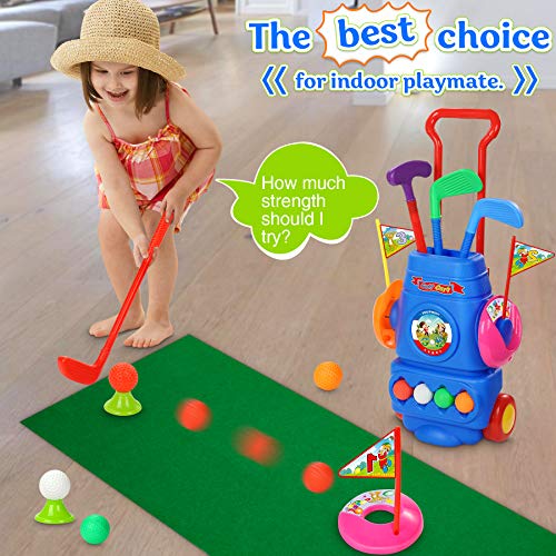 Otes Juego de Golf para Niños, Mini Golf Plástico, Juguetes Deportivos para Niños, Carrito de Golf con Palos para Exteriores y Interiores