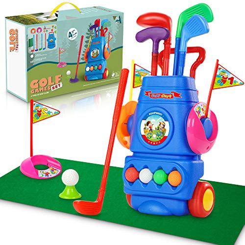 Otes Juego de Golf para Niños, Mini Golf Plástico, Juguetes Deportivos para Niños, Carrito de Golf con Palos para Exteriores y Interiores
