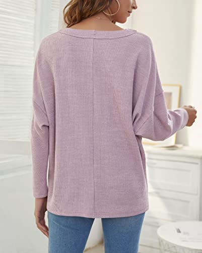 OtoñO E Invierno Moda Casual Mujer Cuello En V Color SóLido Costura Hombro CaíDo SuéTer De Manga Larga Pullover SuéTer Suelto Top Mujer